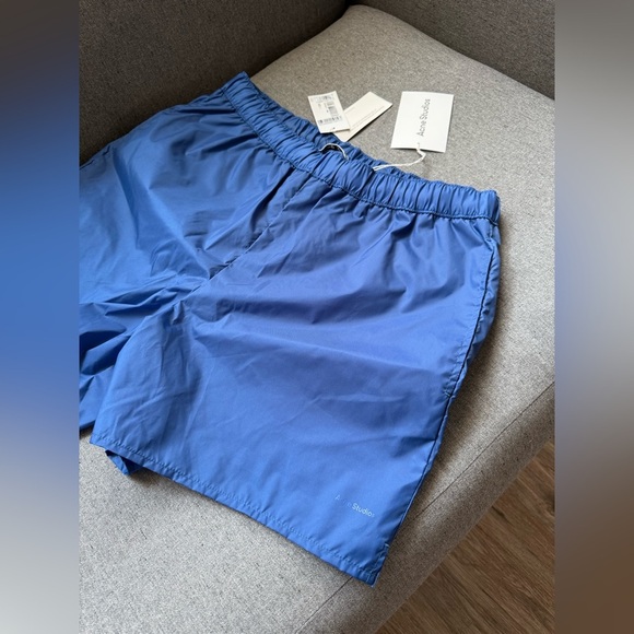 ACNE STUDIOS Warrick Nylon Swim Trunks Slim Fit Mid Length Blue Lined Large NWT - Picture 2 of 9